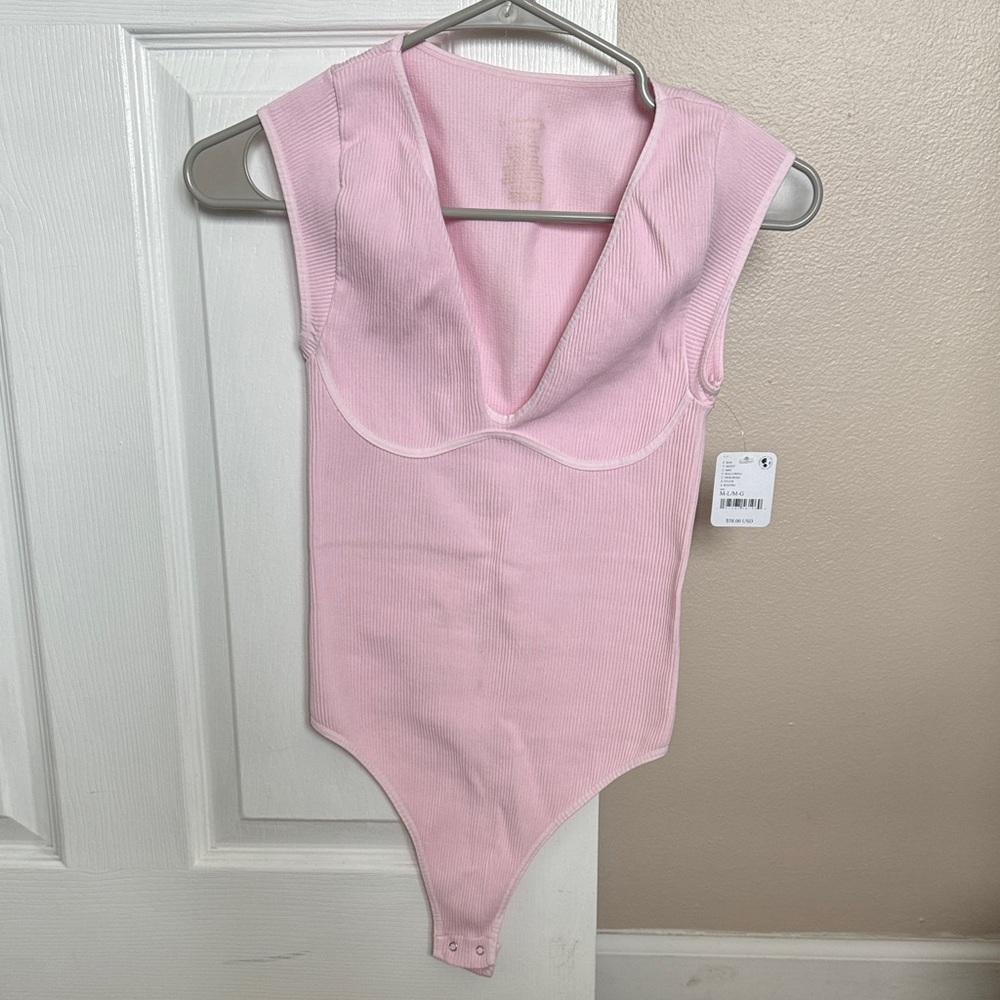 Free People Light Pink Ribbed Bodysuit